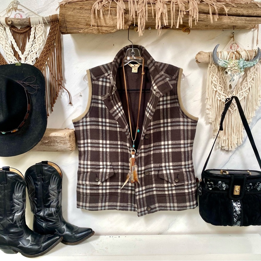 WOOLRICH check plaid boho wool vest w country equestrian cabi vibe